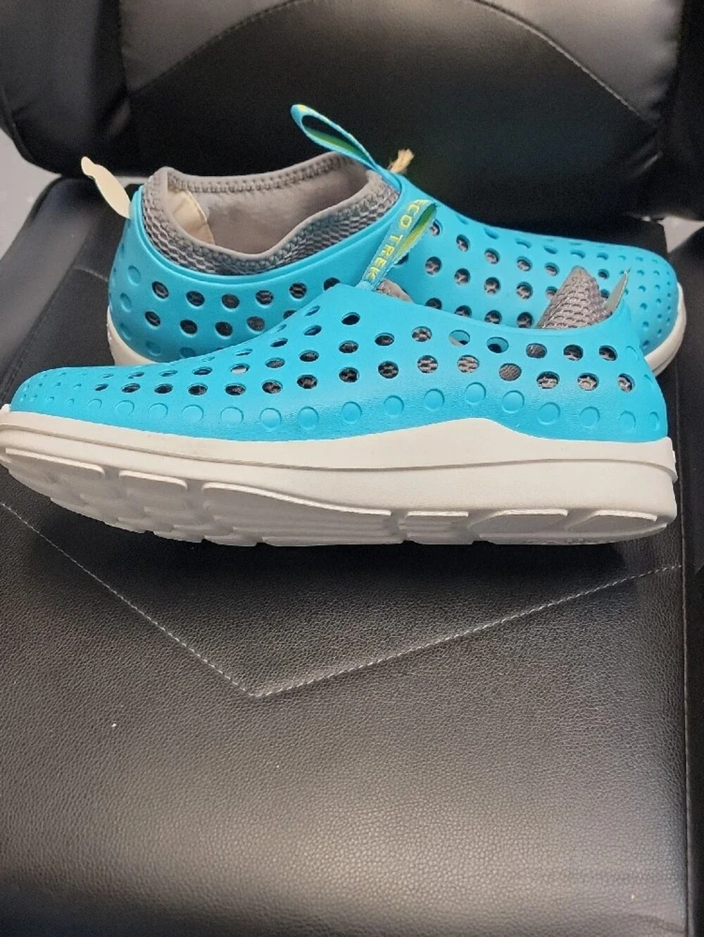 Kids Lightweight Aqua Blue Slip-On Water Shoes with Pull Tab